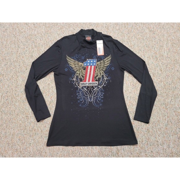 Harley-Davidson Tops - Harley Davidson Shirt Women Large Black Motorcycle Rider Biker Wings Chopper NWT